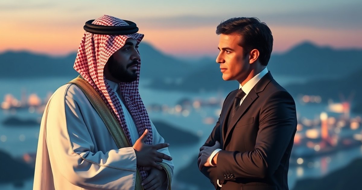 Editorial illustration for: Saudi Crown Prince and Macron discuss reopening Strait of Hormuz