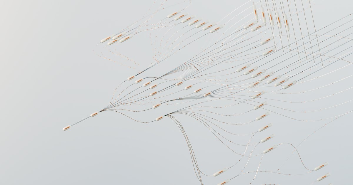 Abstract illustration depicting complex digital neural networks and data flow.