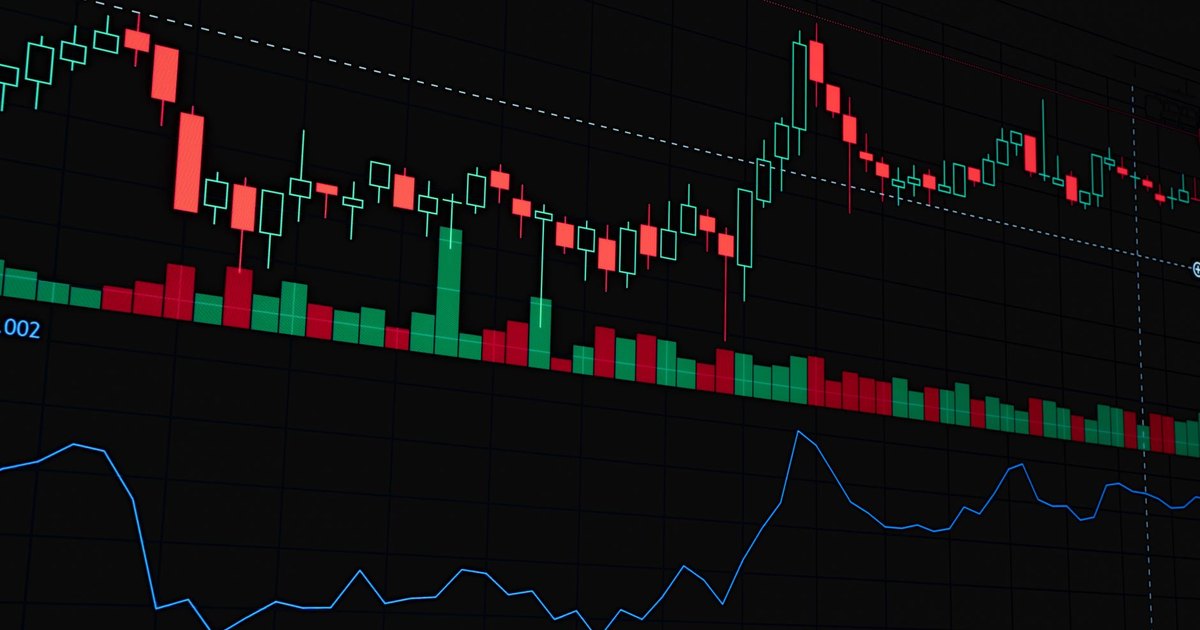 Dynamic financial market graph featuring a candlestick chart. Perfect for illustrating market trends and analysis.