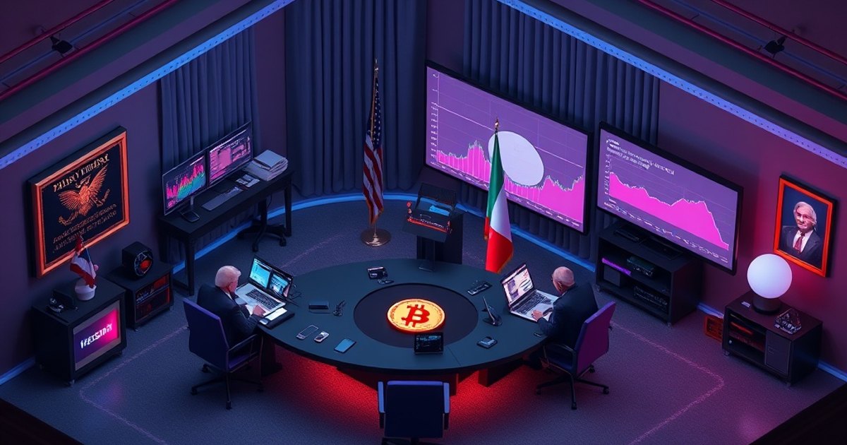 Editorial illustration for: Trump convenes Situation Room for final Iran deal decision as Bitcoin steadies near $78K
