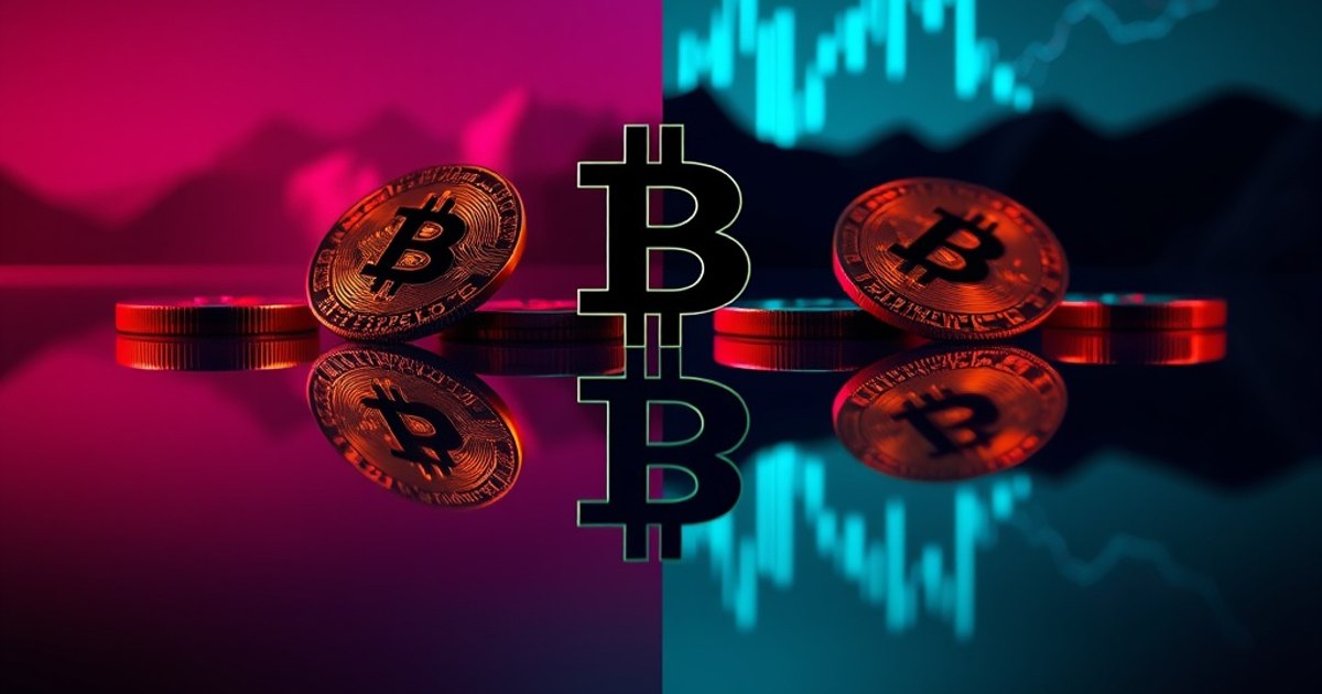 Editorial illustration for: Bitcoin implied volatility hits 7-month low amid institutional buying and geopolitical calm